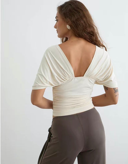 Plunge Batwing Top in Cupro Cream