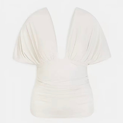 Plunge Batwing Top in Cupro Cream