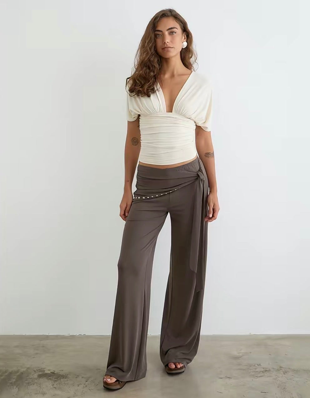 Plunge Batwing Top in Cupro Cream