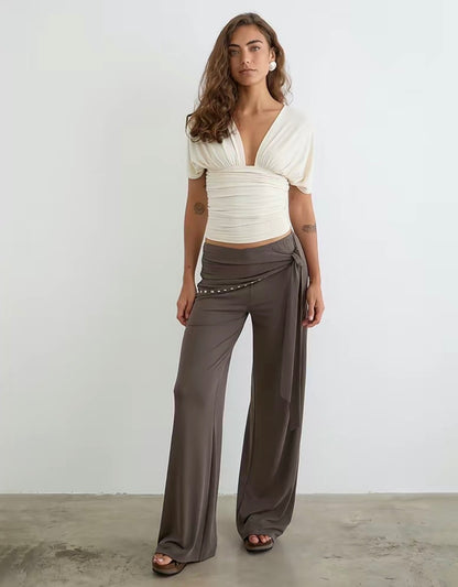 Plunge Batwing Top in Cupro Cream