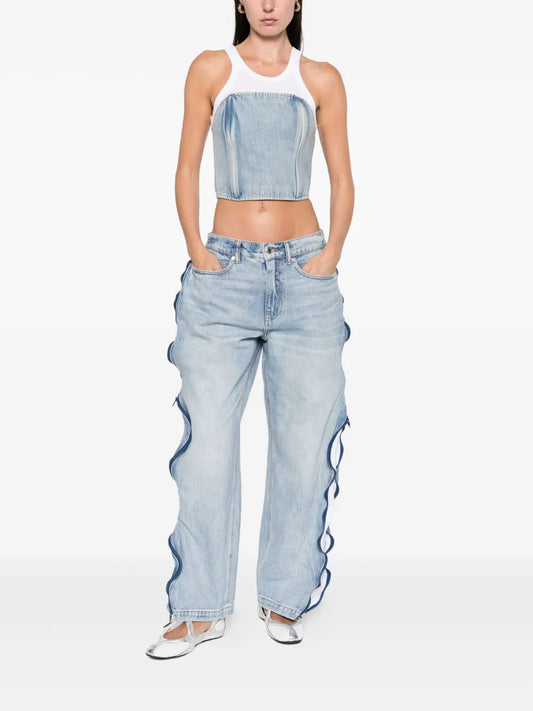 zip detail perforated panel jeans